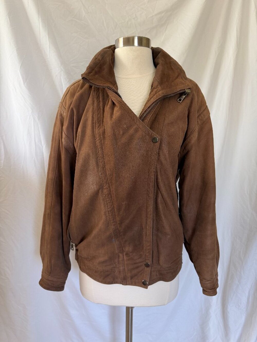 Vintage Midway Leather Bomber Jacket Asymmetrical Fastening